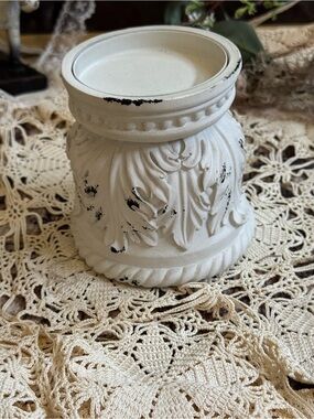 White Distressed Decorative Pillar Candle Holder